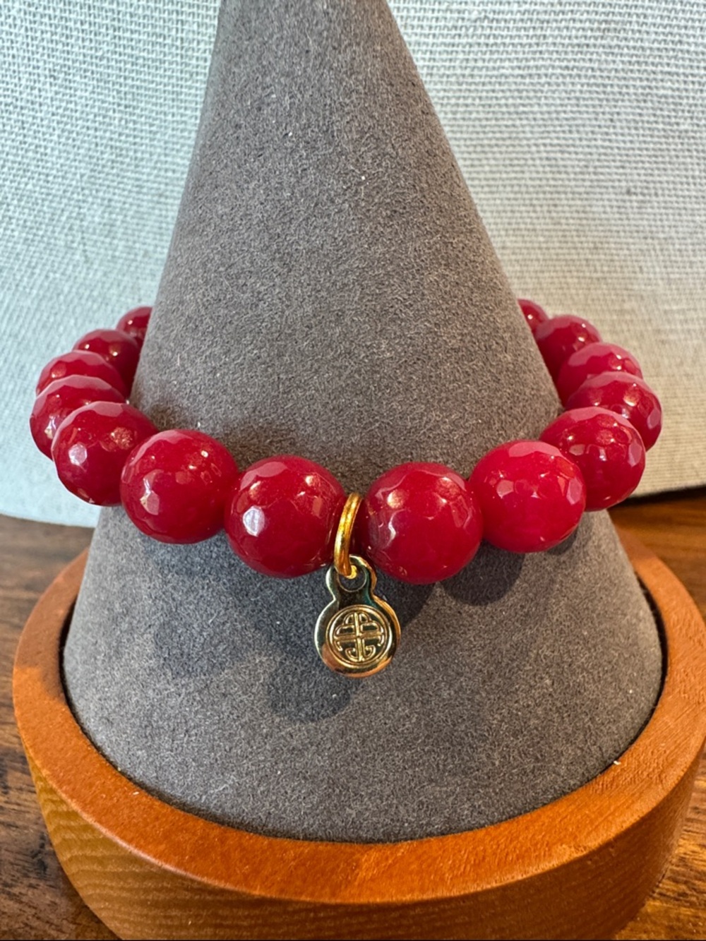 BuDhaGirl Red Beaded Stretch Bracelet with Gold Charm